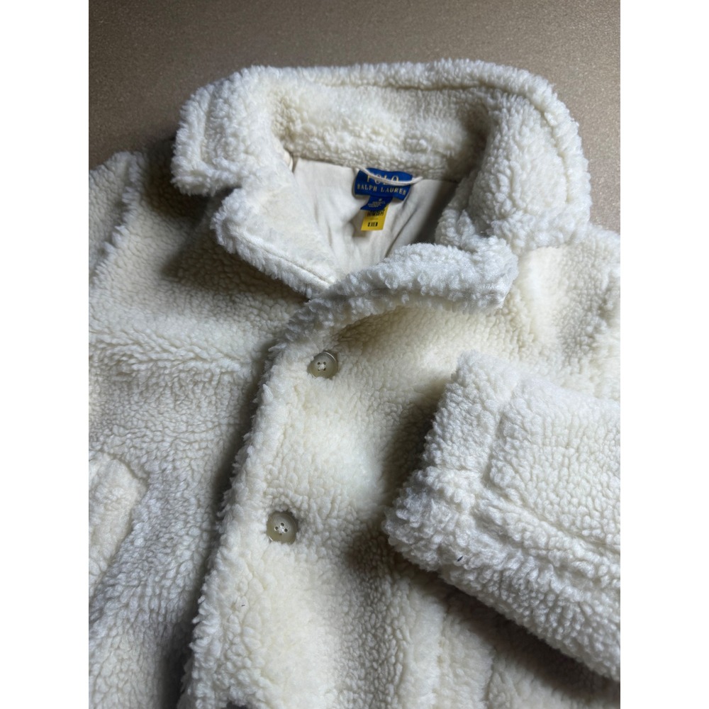 Polo Ralph Lauren Kids Sherpa Fleece Jacket Cream White Button Up Coat Size 6